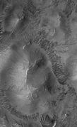 Sand dunes often form in low areas (Mars Global Surveyor)