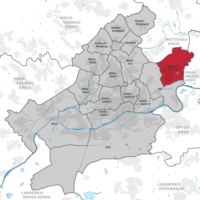 Carte situant l'arrondissement (en rouge) au sein du reste de la ville (en gris)