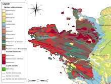 Carte en couleur décrivant la géomorphologie d'une zone s'étandant du Cotentin à la Vendée
