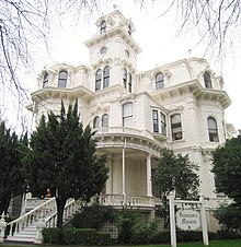 The California Governor's Mansion, official residence of the governor. Governor's Mansion State Historic Park - exterior 1 (cropped).JPG