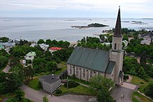 Evangelical Lutheran Church of Hanko from the Hanko water tower. Hanko Church from water tower.jpg