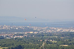 Parts of the city of Geneva and Lake Geneva wi...