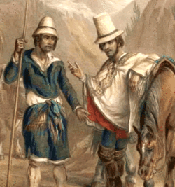 Social status is often associated with clothing and possessions. Compare the foreman with a horse and high hat with the inquilino in picture. Image from 19th century rural Chile. Inquilinos.gif