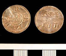Серебряный пенни с христианским именем Гутрума — Этельстан (между 880 и 890 годами)