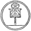 Labarum, Nagy Konstantin zászlója koszorús chí-ró jelképpel egy ókori ezüst érméről