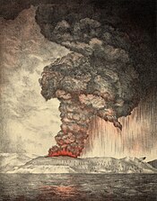 Lithographie des Vulkanausbruchs Krakatau