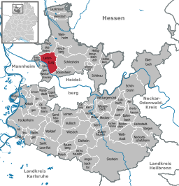 Läget för Ladenburg i Rhein-Neckar-Kreis