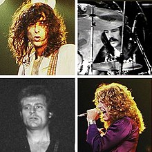 Фотографии каждого из четырех участников Led Zeppelin, снятые в головы.