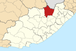 Kaart van Suid-Afrika wat Senqu in Oos-Kaap aandui