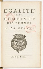 Marie de Gournay, Égalité des hommes et des femmes, 1622    