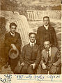 1917: Baruch Ostrovsky (sitting in the center) with members of "Poale Zion". Yizhak Ben-Zvi, the second president of Israel, standing at the right. The other members are Kaplan and Barels.