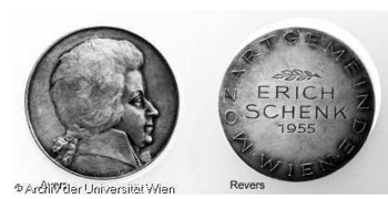 Mozart-Medaille für den Musikhistoriker Erich Schenk (1955, Quelle: Universität Wien, Archivinformationssystem)