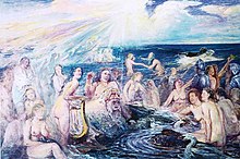 Gemälde mit spielenden Menschen im Meer