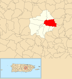 Location of Naranjo within the municipality of Comerío shown in red