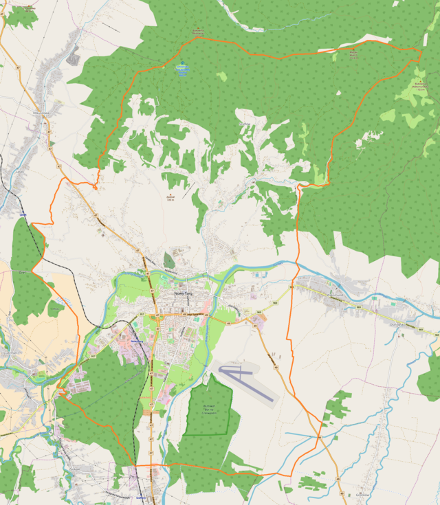 Mapa konturowa Nowego Targu, na dole znajduje się punkt z opisem „QWS”