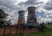 Decommissioned cooling towers with vivid decoration in 2014 Orlando Power Station HDR.jpg