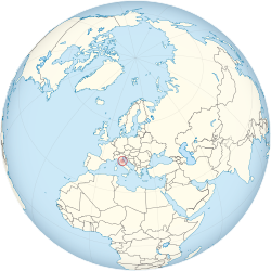 San Marino on the globe (Europe centered)