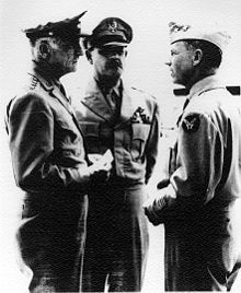 Daylight precision-bombing advocates Carl A. Spaatz, Muir S. Fairchild and Donald M. Wilson at Maxwell Air Force Base in 1946 Spaatz, Fairchild and Wilson.jpg