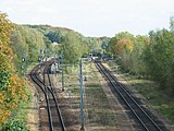 Links de sporen naar Kerkrade, rechts het spoor naar Herzogenrath en Eygelshoven Markt