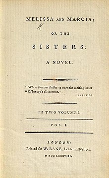 Title page Elizabeth Hervey Melissa and Marcia 1788