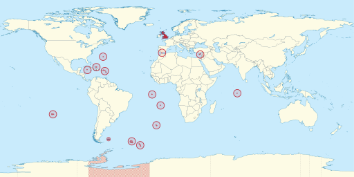 Location of the United Kingdom together with the British Overseas Territories