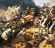 Battle of Denain, July 1712; defeat ended Austrian and Dutch hopes of improving their negotiating position. Villars a Denain1.jpg