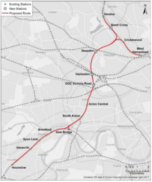 Map of the proposed West London Orbital West London Orbital Route Map.png