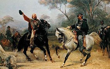 Garibaldi (links) trifft auf Viktor Emanuel II. (rechts), Gemälde von Sebastiano De Albertis, um 1870