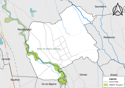 Carte de la ZNIEFF de type 2 sur la commune.