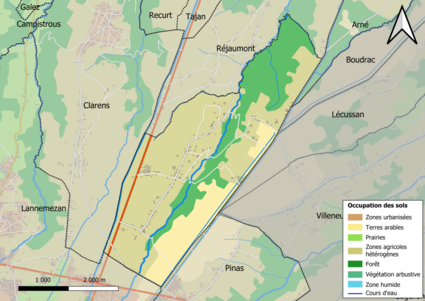 Carte en couleurs présentant l'occupation des sols.