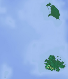Mapa konturowa Antigui i Barbudy, na dole po prawej znajduje się punkt z opisem „Guiana Island”