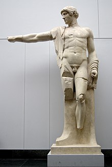 Cast of Apollo from Temple of Zeus, Olympia, original attributed to the Olympia Master, cast in the MFA Munich Apollo west pediment Olympia copy MFA Munich.jpg