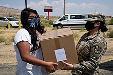 Aid delivery to Hopi students in First Mesa, Arizona, August 2020 Arizona National Guard (50267192546).jpg