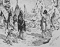 Llegada de Pierre-Esprit Radisson en un campo amerindio en 1660.