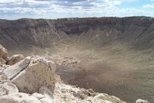 Meteor Crater in the U.S. state of Arizona, was the world's first confirmed impact crater. Barringer Crater USGS.jpg
