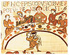 סעודת הניצחון של ויליאם הכובש, לאחר ניצחונו בקרב הייסטינגס בשנת 1066 וכיבוש אנגליה, פרט מתוך שטיח באייה, מסוף המאה ה-11
