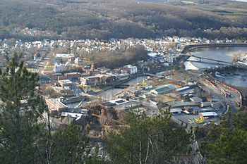 Bellows Falls in the early spring, viewed from Fall Mountain