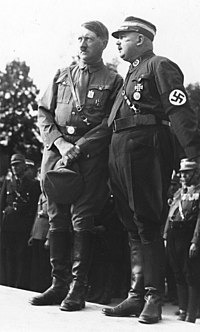 Reichsparteitag (Nuremberg Rally): Nazi Party leader Adolf Hitler and SA-leader Ernst Rohm, August 1933 Bundesarchiv Bild 146-1982-159-21A, Nurnberg, Reichsparteitag, Hitler und Rohm.jpg
