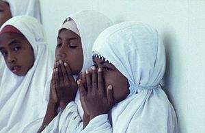 Muslim girls on friday in the mosque, Tulehu