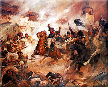 Romanticized painting of the Battle of Rancagua during the Chilean War of Independence by Pedro Subercaseaux Carga de O'Higgins.jpg