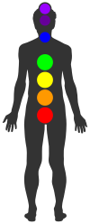 A New Age conceptualisation of the chakras of Indian body culture and their positions in the human body Chakra silhouette.svg