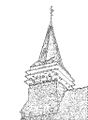 Clocher de Renancourt (Somme) : abat-sons en forme de trois ouïes béantes laissant apparaître les montants de charpente, avec la plus basse au niveau de la nef.