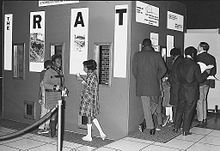 Visitors at the Anacostia Neighborhood Museum's exhibit of The Rat: Man's Invited Affliction. The exhibit was on display from November 16, 1969, to January 31, 1970. Exhibit The Rat - Man's Invited Affliction.jpg
