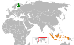 Карта с указанием местоположения Финляндии и Индонезии