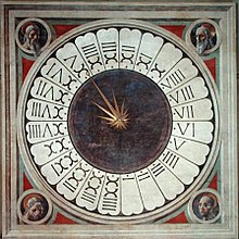 Paolo Uccello's Face with Four Prophets/Evangelists (1443) in the Florence Cathedral Florence-Duomo-Clock.jpg