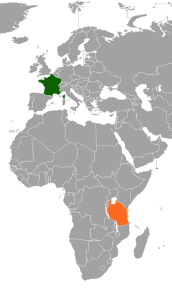 Map indicating locations of France and Tanzania