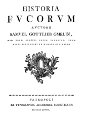 Title page of Gmelin's Historia Fucorum, dated 1768 Gmelin - Historia Fucorum (Titelblatt).png