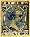 1894年古巴郵資明信片上的郵票符志，描繪了5歲的阿方索十三世