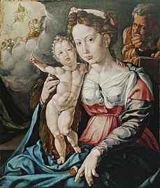 El Sainte Famille pèr Jan Cornelisz Vermeyen représente un Jésus à la musculature imposante