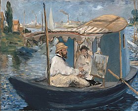 Claude Monet peignant dans son atelier de Manet en 1874.